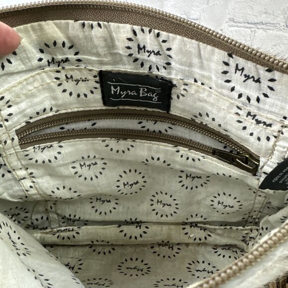 Myra Bag Leather ,Floral Canvas & Cowhide Whipstitch Fringe Crossbody W/ Wallet‎ - Picture 10 of 14